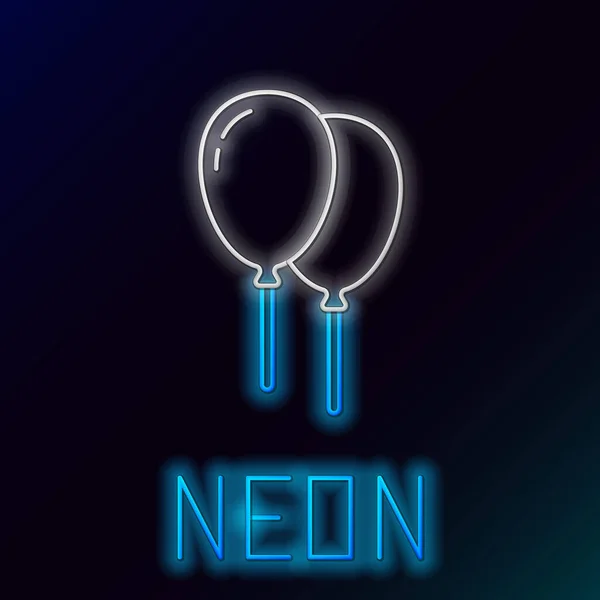 Zářící Neonová Čára Balónky Ikonou Stuhy Izolované Černém Pozadí Veselé — Stockový vektor