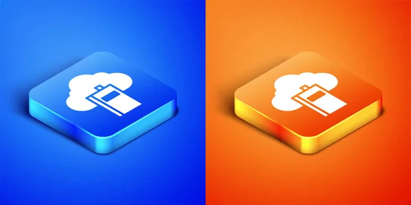 Icono Nube Isométrica Biblioteca Línea Aislado Sobre Fondo Azul Naranja — Vector de stock