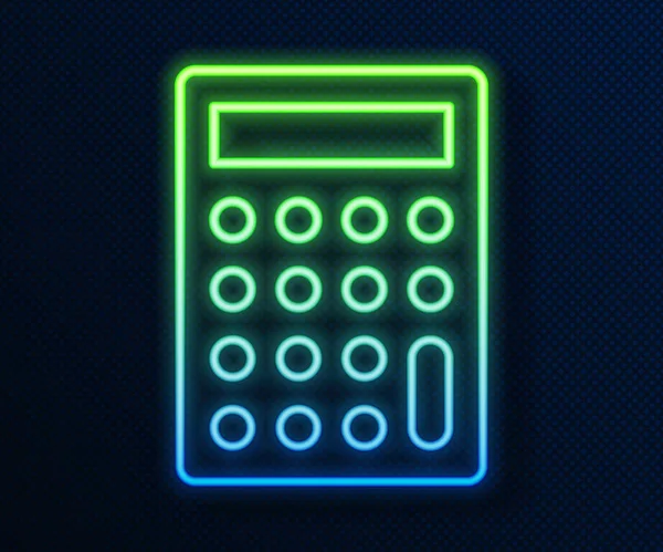 Светящийся Значок Неоновой Линии Калькулятор Выделен Синем Фоне Символ Бухгалтерии — стоковый вектор