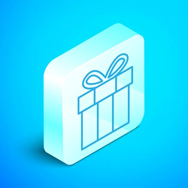Изометрическая Линия Подарочная Коробка Значок Изолирован Синем Фоне Днем Рождения — стоковый вектор