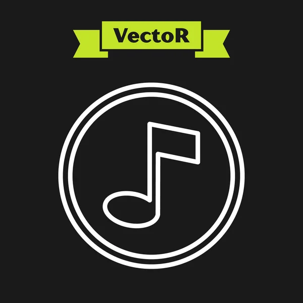 Witte Lijn Muzieknoot Toon Pictogram Geïsoleerd Zwarte Achtergrond Vector — Stockvector