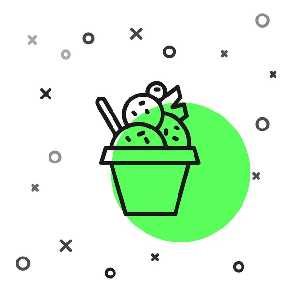 Black Line Ice Cream Bowl Icon Isolated White Background Sweet — Stock Vector