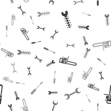 Metalik vida, İngiliz anahtarı, elektrikli testere ve tornavidayı kusursuz desene ayarlayın. Vektör.