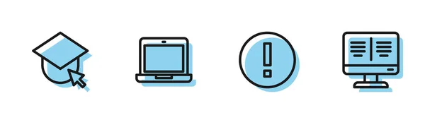 Establecer Información Línea Globo Tapa Graduación Ordenador Portátil Icono Del — Archivo Imágenes Vectoriales