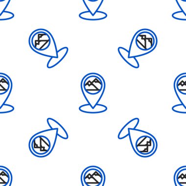 Beyaz arkaplanda izole edilmiş dağ simgesine sahip çizgi haritası işaretçisi. Dağlar seyahat ikonu. Renkli taslak konsepti. Vektör.