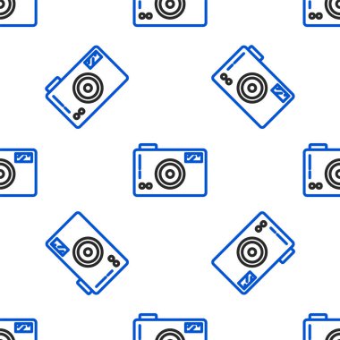 Çizgi fotoğraf makinesi simgesi beyaz arkaplanda izole edilmiş kusursuz desen. Fotoğraf makinesi simgesi. Renkli taslak konsepti. Vektör.