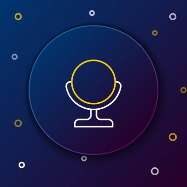 Mavi arkaplanda çizgi yuvarlak makyaj aynası simgesi izole edildi. Renkli taslak konsepti. Vektör.