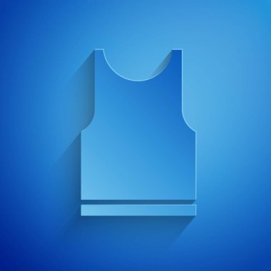 Kağıtsız kolsuz tişört simgesi mavi arkaplanda izole edilmiş. Kağıt sanatı tarzı. Vektör İllüstrasyonu.