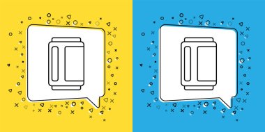 Çizgi bira kutusu simgesi sarı ve mavi arkaplanda izole edildi. Vektör.