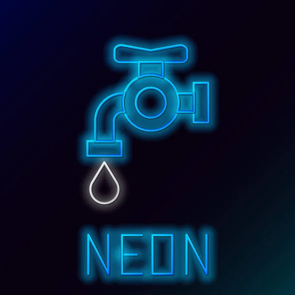 Gloeiende Neon Lijn Waterkraan Pictogram Geïsoleerd Zwarte Achtergrond Kleurrijk Concept — Stockvector