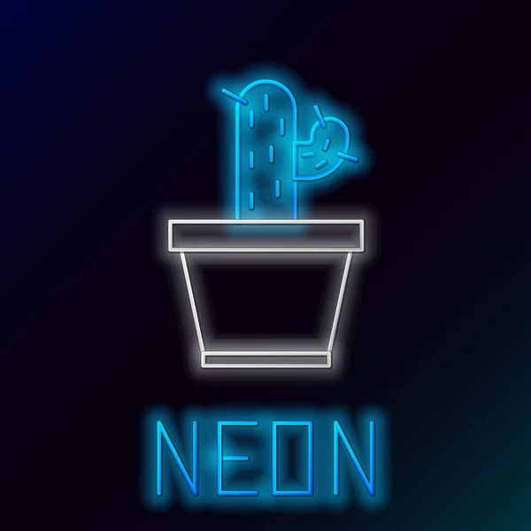 Glödande Neon Linje Kaktus Och Saftig Potten Ikon Isolerad Svart — Stock vektor