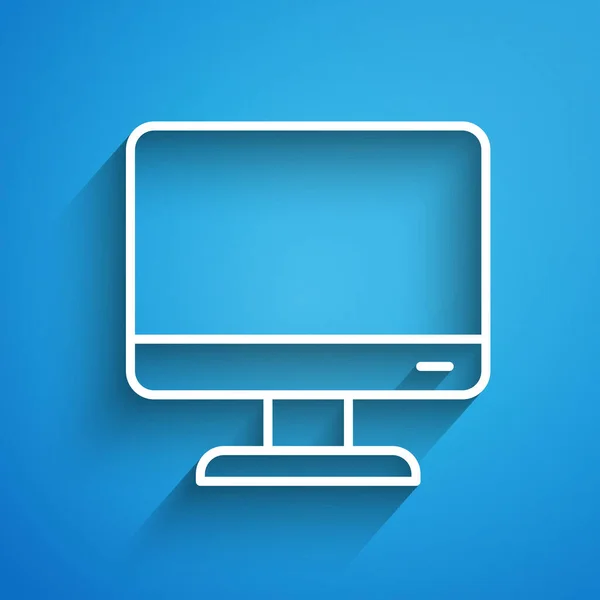 Línea Blanca Icono Pantalla Monitor Computadora Aislado Sobre Fondo Azul — Archivo Imágenes Vectoriales