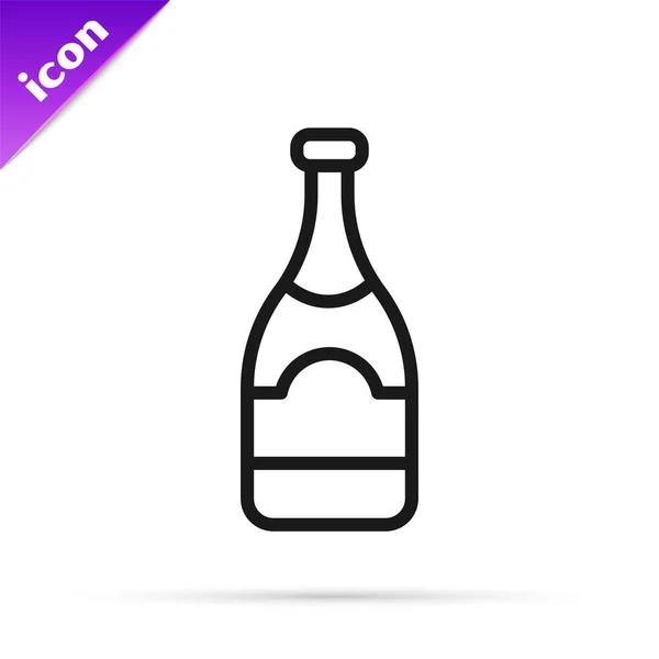 Zwarte Lijn Champagne Fles Pictogram Geïsoleerd Witte Achtergrond Vector — Stockvector