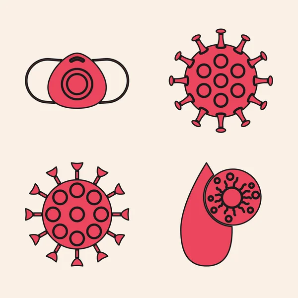 Ställ Blodprov Och Virus Medicinsk Skyddsmask Virus Och Virus Ikon — Stock vektor