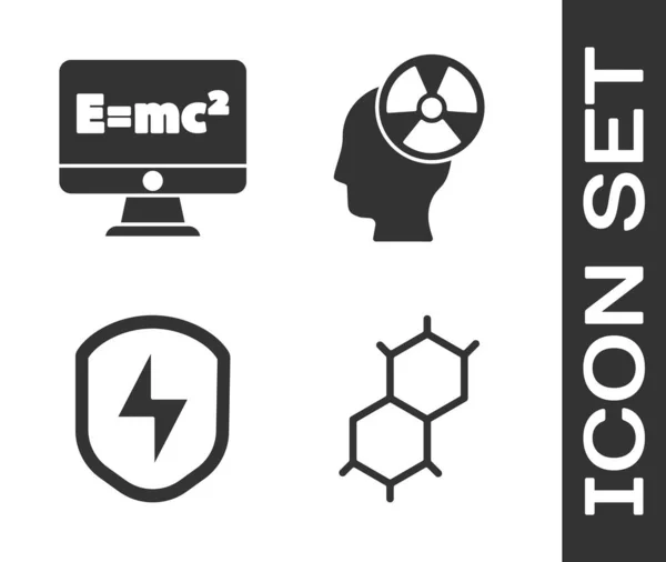 Conjunto Fórmula Química Solución Ecuación Escudo Seguro Con Rayo Cabeza — Vector de stock