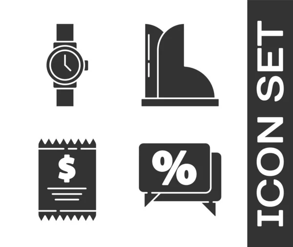 Set Discount Procent Tag Polshorloge Papieren Cheque Financiële Controle Waterdichte — Stockvector