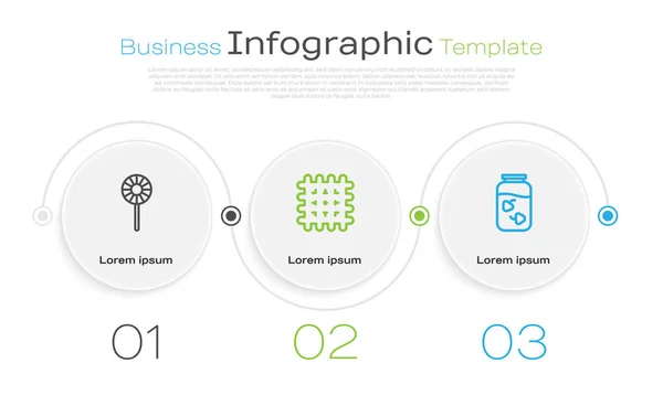 Definir Linha Pirulito Biscoito Biscoito Compota Morango Modelo Infográfico Negócios — Vetor de Stock
