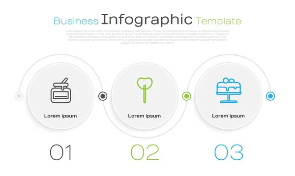 Definir Linha Jar Mel Pirulito Prato Bolo Modelo Infográfico Negócios — Vetor de Stock