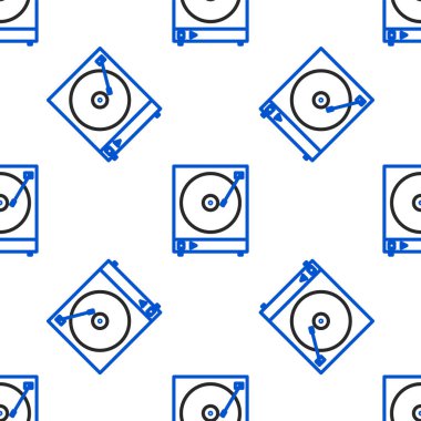 Vinil disk simgesine sahip çizgi Vinil oynatıcı beyaz arkaplanda izole edilmiş dikişsiz desen. Renkli taslak konsepti. Vektör.