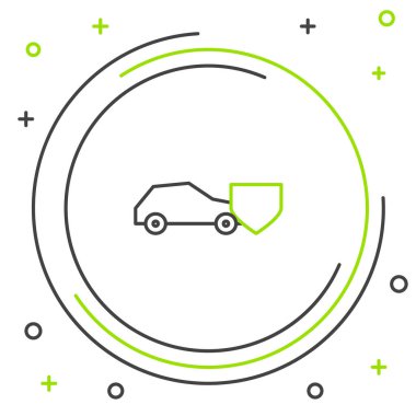 Beyaz arka planda kalkan simgesi olan çizgi vagonu izole edildi. Sigorta konsepti. Güvenlik, güvenlik, koruma, konsept koruma. Renkli taslak konsepti. Vektör.