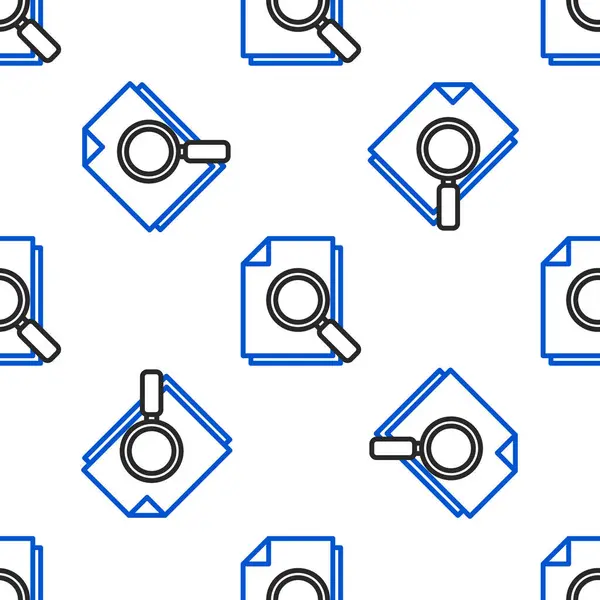 Arama simgesine sahip satır belgesi beyaz arkaplanda izole edilmiş kusursuz desen. Dosya ve büyüteç simgesi. Analitik araştırma işareti. Renkli taslak konsepti. Vektör.