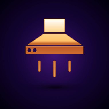 Gold Kitchen sökücü fan simgesi siyah arkaplanda izole edildi. Mutfak kaputu. Mutfak egzozu. Ev aletleri. Vektör.