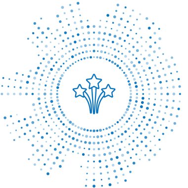 Mavi çizgi Firework simgesi beyaz arkaplanda izole edildi. Eğlence partisi anlayışı. Patlayıcı havai fişek sembolü. Soyut çember rastgele noktalar. Vektör.