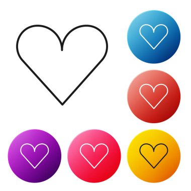 Siyah çizgi kalp simgesi beyaz arkaplanda izole edildi. Romantik sembol, bağlanma, tutku ve düğün. Sevgililer Günü sembolü. Renkli daire düğmelerini ayarlayın. Vektör.