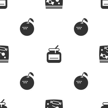 Şeker paketlemesini, bal kavanozunu ve elma kavanozunu pürüzsüz kalıba sokun. Vektör.