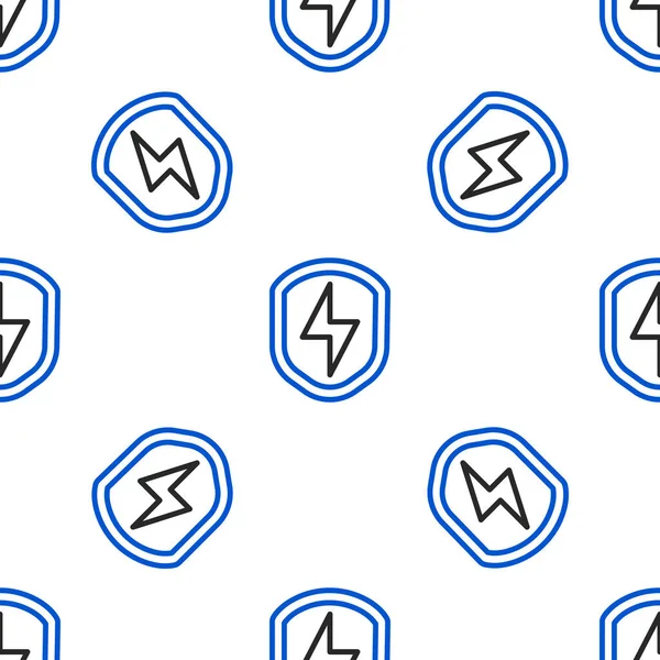 Şimşek simgesi olan hat güvenliği kalkanı beyaz arka planda izole edilmiş kusursuz desen. Güvenlik, güvenlik, koruma, gizlilik kavramı. Renkli taslak konsepti. Vektör.