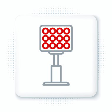 Line Bright stadyum ışıkları ikonu beyaz arka planda izole edildi. Futbol sahasındaki spot ışıkları. Projektör, projektör. Renkli taslak konsepti. Vektör.