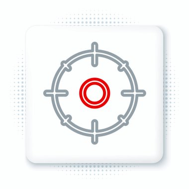 Atış yarışması ikonu için Line Target sporu beyaz arka planda izole edildi. Atış mesafesi ya da atış mesafesi için sayıları olan temiz bir hedef. Renkli taslak konsepti. Vektör.