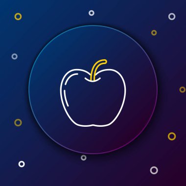 Apple çizgi simgesi mavi arkaplanda izole edildi. Yaprak sembollü meyve. Renkli taslak konsepti. Vektör.