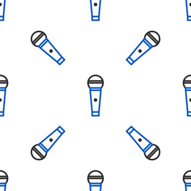 Hat Mikrofon simgesi beyaz arkaplandaki kusursuz deseni izole etti. Radyodaki mikrofondan. Sözcü işareti. Renkli taslak konsepti. Vektör.