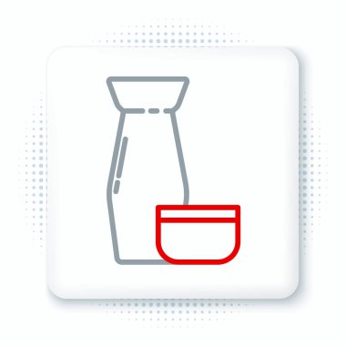 Geleneksel Japon çay seremonisi simgesi beyaz arka planda izole edildi. Fincanlı çaydanlık. Renkli taslak konsepti. Vektör.