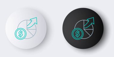 Gri arkaplanda çizgi parası ve diyagram grafik simgesi izole edildi. Finansal analizler, bütçe planlaması, finans yöneticileri. Renkli taslak konsepti. Vektör.