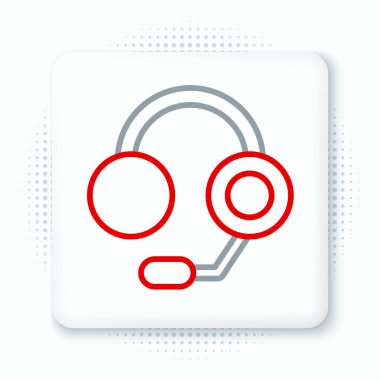 Beyaz arkaplanda hat kulaklığı simgesi izole edildi. Kulaklıklar. Müzik, hizmet, iletişim ve operatör konsepti. Renkli taslak konsepti. Vektör.