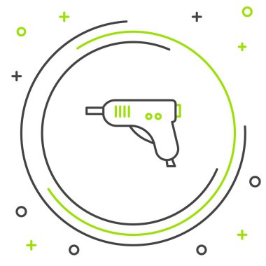 Elektrikli sıcak yapıştırıcı tabancası simgesi beyaz arkaplanda izole edildi. Sıcak tabanca yapıştırıcısı. Sıcak tamir aletleri silikon. Renkli taslak konsepti. Vektör.