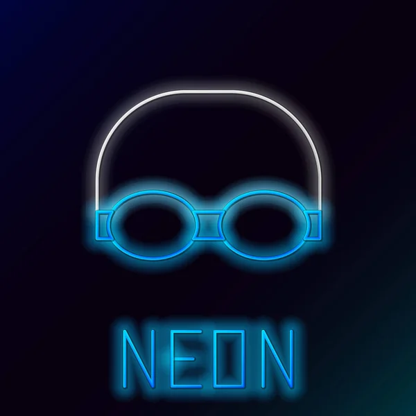 Gloeiende Neon Lijn Glazen Kap Voor Zwemmen Pictogram Geïsoleerd Zwarte — Stockvector