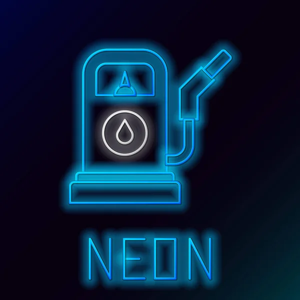 Gloeiende Neon Lijn Petrol Tankstation Pictogram Geïsoleerd Zwarte Achtergrond Auto — Stockvector