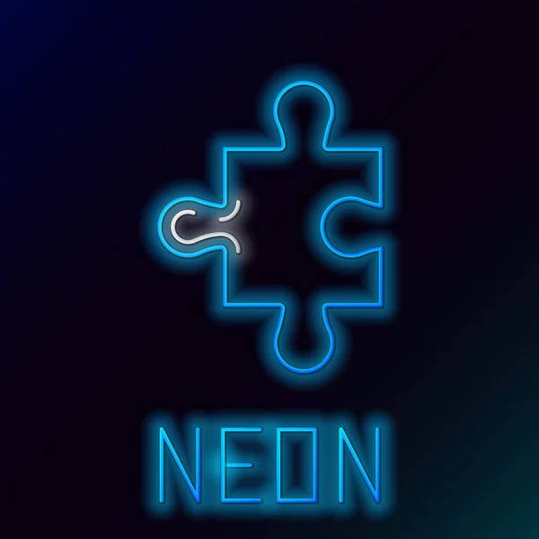 Glödande Neon Linje Biten Pussel Ikon Isolerad Svart Bakgrund Modern — Stock vektor