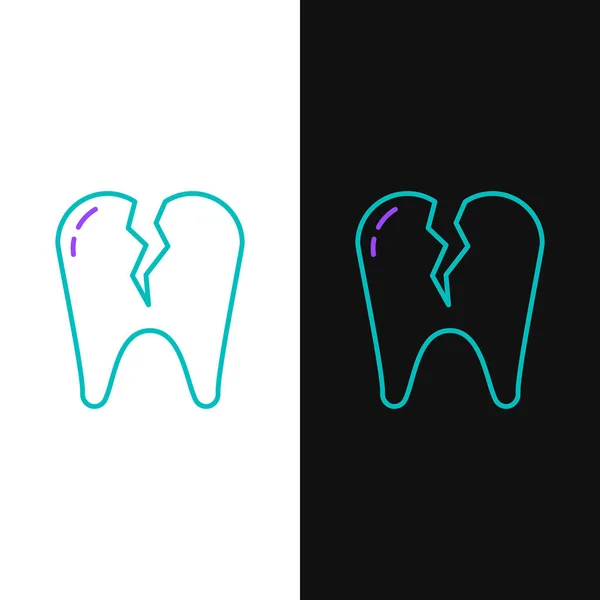 Linje Bruten Tand Ikon Isolerad Vit Och Svart Bakgrund Tandproblemsikonen — Stock vektor