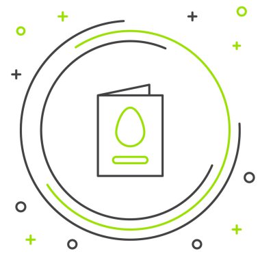 Beyaz arkaplanda Mutlu Paskalyalar simgesi olan çizgi tebrik kartı. Kutlama için davetiye ya da tebrik kartı şablonu. Renkli taslak konsepti. Vektör.