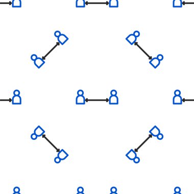 Hat güvenli mesafe simgesi beyaz arkaplanda izole edilmiş pürüzsüz desen. Virüsler ve insanlar enfeksiyon riski için mesafeyi koruyorlar. Renkli taslak konsepti. Vektör.