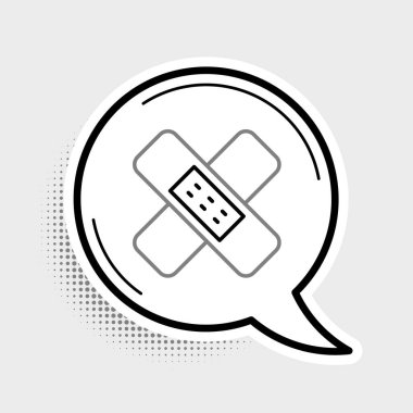 Gri arkaplanda çapraz sargı bezi simgesi izole edildi. Tıbbi alçı, yapıştırıcı bandaj, esnek kumaş bandajı. Renkli taslak konsepti. Vektör.