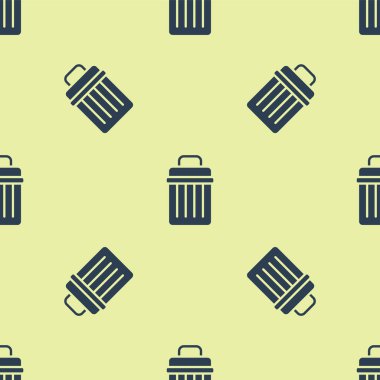 Mavi Çöp kutusu simgesi sarı arkaplandaki kusursuz deseni izole etti. Çöp kutusu tabelası. Sepet simgesini geri dönüştür. Ofis çöpü ikonu. Vektör İllüstrasyonu.