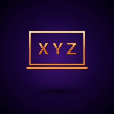 Kara arkaplanda izole edilmiş kara tahta simgesindeki Altın XYZ koordinat sistemi. Grafik istatistikleri için XYZ ekseni. Vektör.