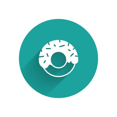 Uzun gölgeli tatlı ikonlu beyaz çörek. Yeşil daire düğmesi. Vektör.