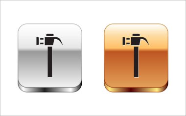 Siyah Tokmak simgesi beyaz arkaplanda izole edildi. Tamir için bir araç. Gümüş-altın kare düğme. Vektör.