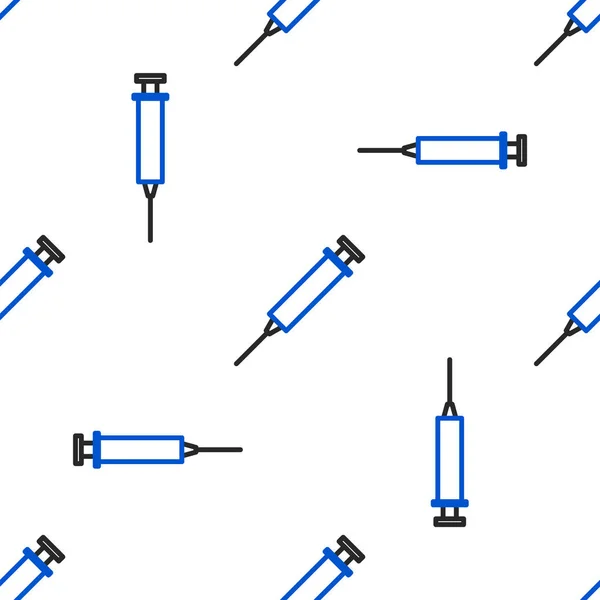 Line Syringe Icon Isolated Seamless Pattern White Background Syringe Vaccine — Stock Vector